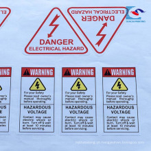 Etiqueta de advertência do papel de arte do triângulo do perigo elétrico que etiqueta a impressão dos costumes
